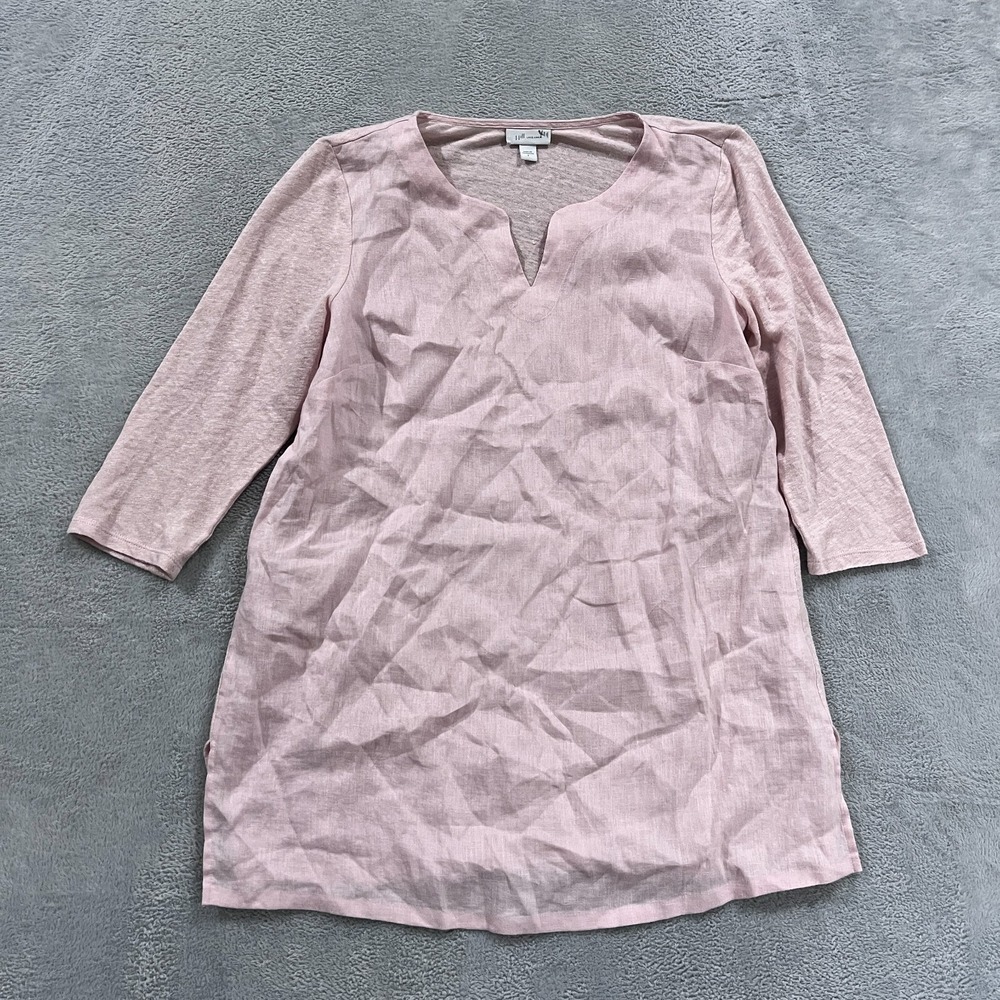 J Jill Love Linen Top Blouse Women's Small Long Sleeve Side Slits Pink Long